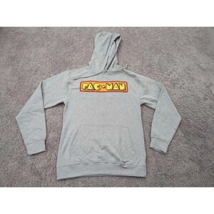 Pac-Man Hoodie Mens Medium Gray Pullover Sweatshirt Arcade Video Game Classic‎